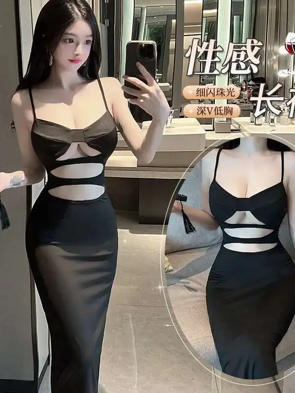 WOMENGAGA, vestido Sexy picante de estilo de niña con cintura ahuecada, vestido ajustado a la cadera para la playa, vestidos largos elegantes y dulces 3HHA