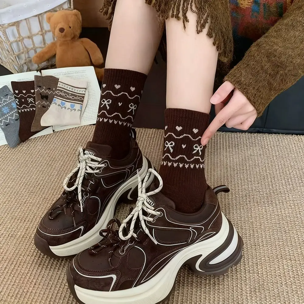 

1/4 Pairs Printed Warm Women Socks Anti-Cold Breathable Medium Tube Tights Stacked Socks Autumn Winter