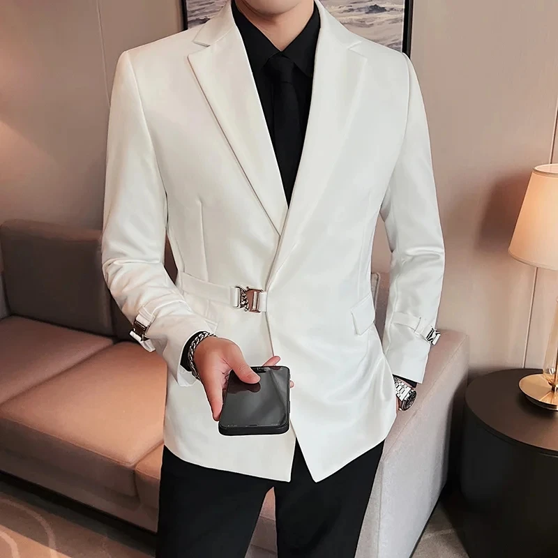 High Quality Suit Men\'s British Style Slim Elegant Fashion Business Casual Dress Tuxedo Spliced Collar Plover Case Blazer Jacket