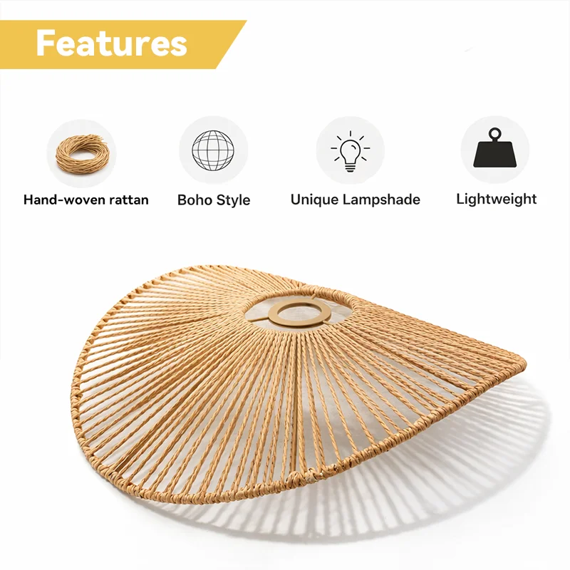 Wabi-Sabi Woven Lamp Shade, Straw Sunburst Cover for Pendant Light Ceiling Lamp Bedroom