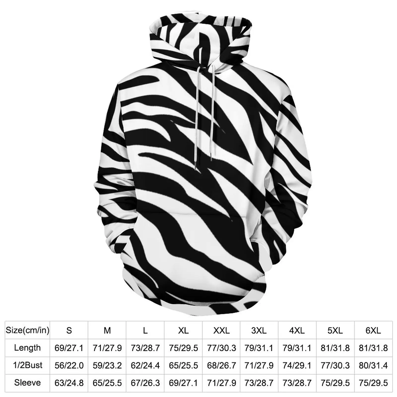 Zebra Design Casual Hoodies Men Black And White Stripes Elegant Custom Sweatshirts Spring Long-Sleeve Fashion Oversize Hoodie