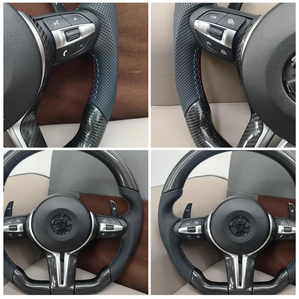 Carbon Steering Wheel For F20 F21 F10 F11 M3 F30 F15 F16 F25 M5 F06 F07 F12 E90 E90 X5 E70 E87 E81 Carbon Perforate Leather Stripe M Sport view 6