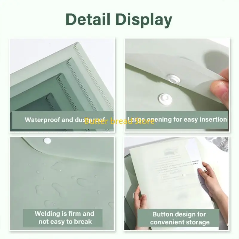 W89C Document Folder Hold 50 Sheets Button Closure Water Resistant File Pouches