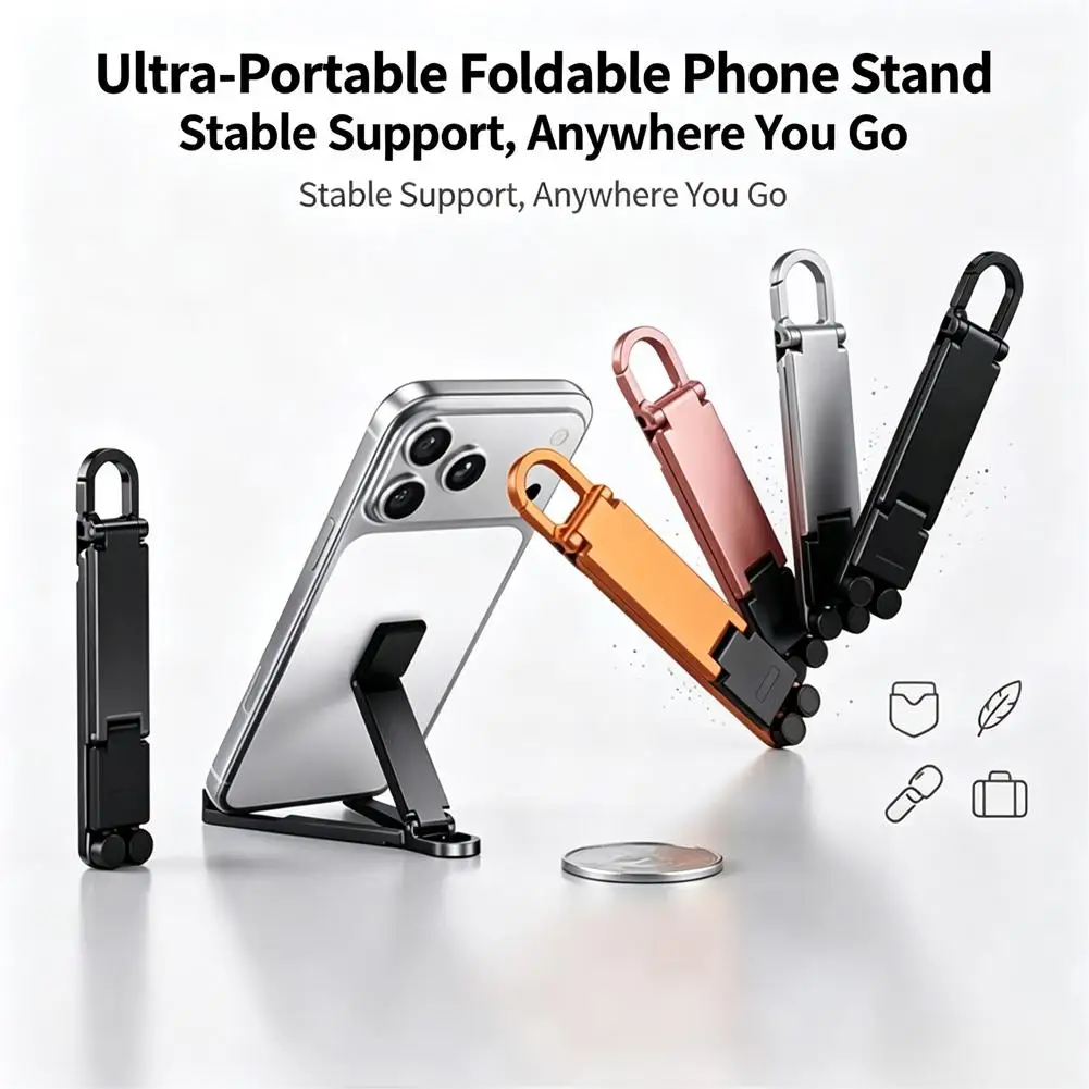 Multi-Angle Mini Phone Holder Adjustable Keychain Phone Stand For IPhone Samsung Foldable Phone Bracket Travel Pocket Bracket