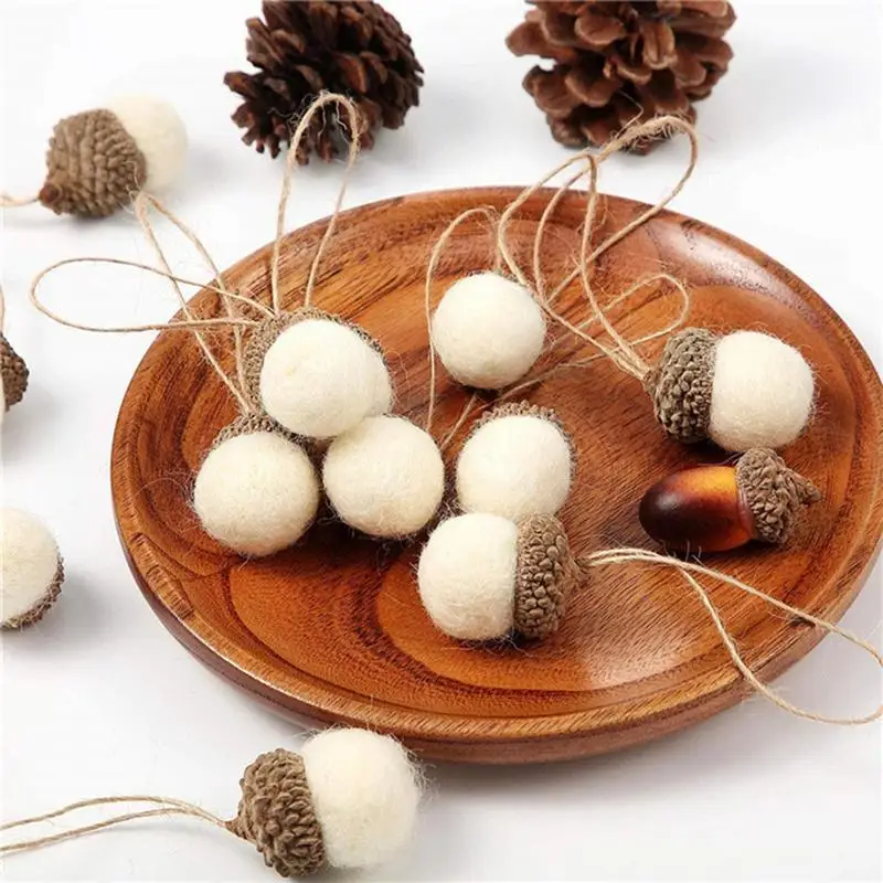 5pcs Wool Felt Pine Cone Acorn 2024 Christmas Ornament String DIYs Material Xmas Tree Pendant Party Decoration 2025 New Year