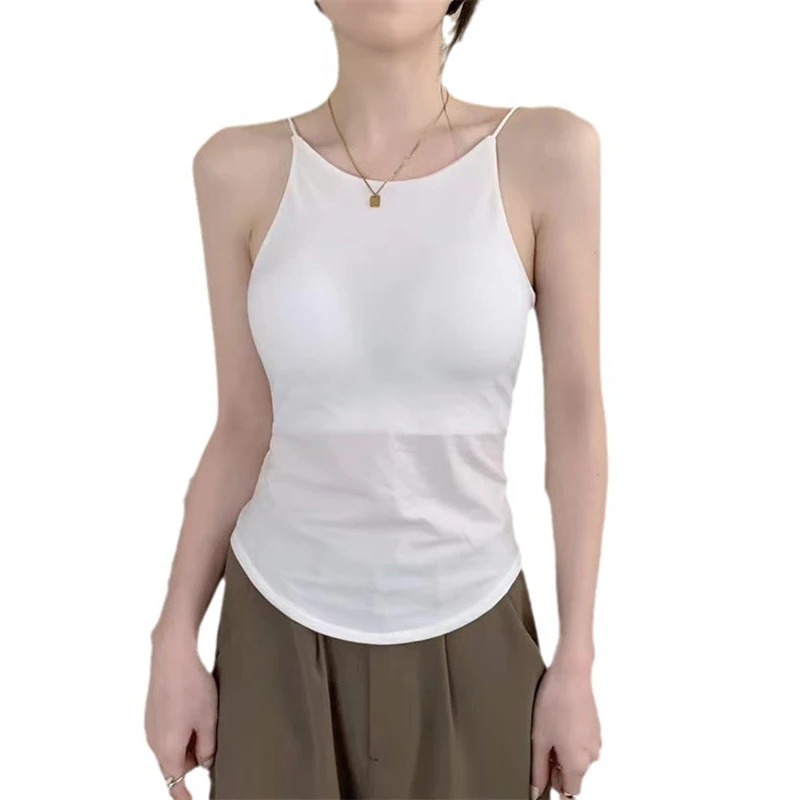 French Chic Camisole Tank Tops Women With Bra Pads Bottoming Outer Wear In One Piece