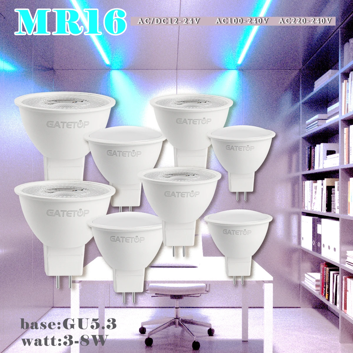 10 focos GU5.3 MR16 de 8W, 12 24V CA/CC, rápida disipación de calor, alta eficiencia, para oficina, sala de conferencias, iluminación de Patio