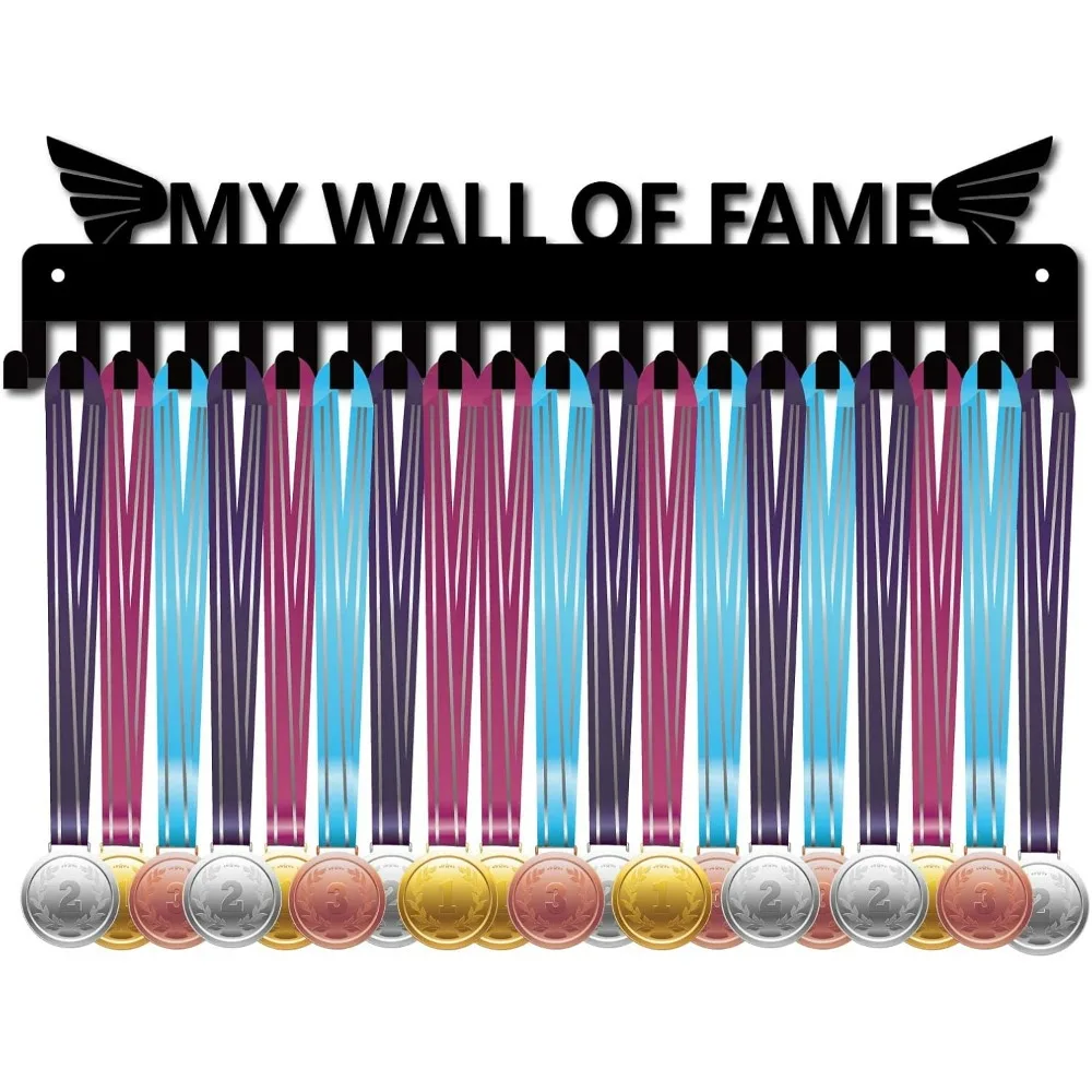 Medal Holder Display Hanger Rack Sports My Wall of Fame Metal Wall Mount with 20 Hooks for Race Runner Players Gymnastics