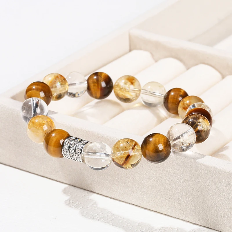 Change Better Natural Yellow Tiger Eye Stone Rock Quartz Golden Quartz Mixed Bracelet Women Men Wealth Lucky Stretch Bangles