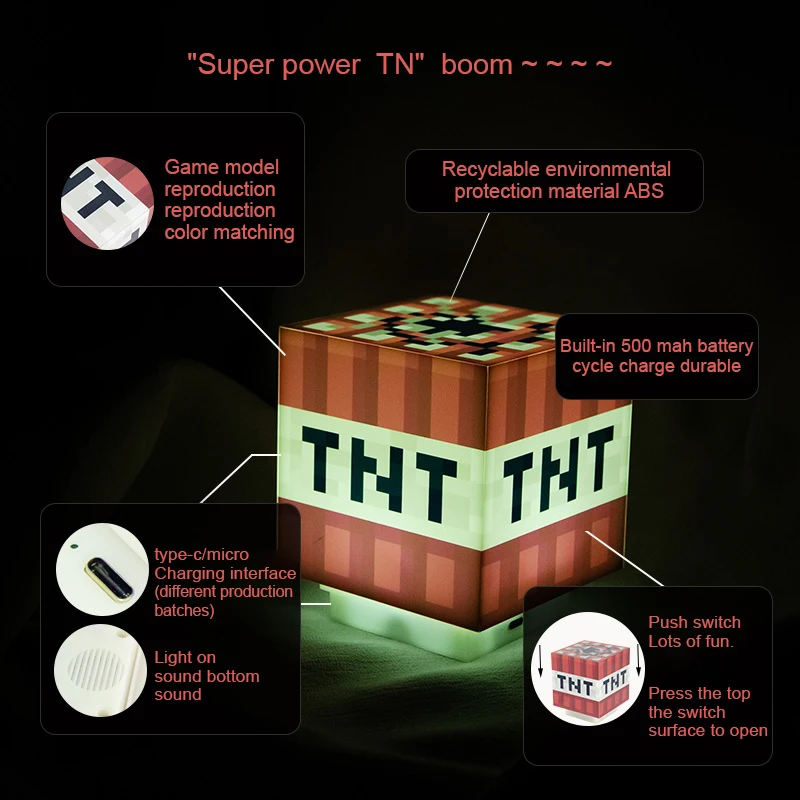 LED TNT Light with Official Game Sounds Handheld Night Light & Fun Pixelated Toy for Kids My World Room Decor view 4