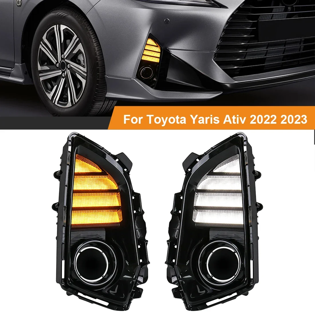

DLAA Daytime Running Light For Toyota Yaris Ativ Vios 2022 2023 DRL Front Bumper Headlight Turn Signal Fog Lamp with Cover Wire