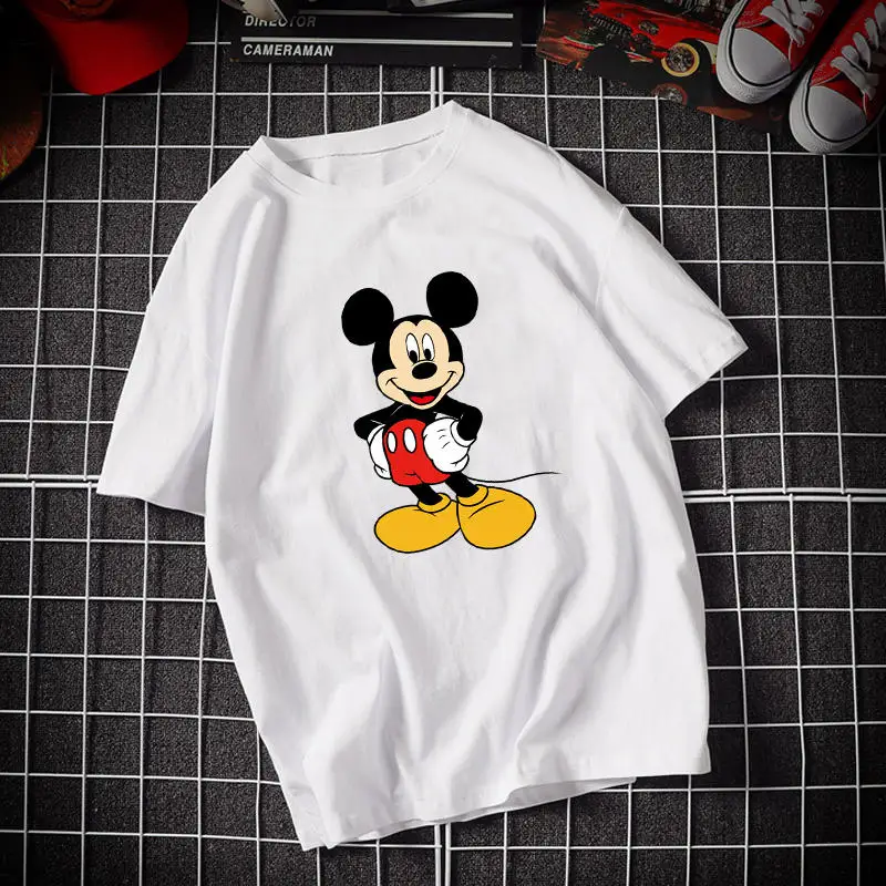 

Short Sleeve T-Shirt Men 2024 Mouse Summer Mickey Mouse Print Hhalf Sleeve ins Fashion Brand Disney Wind White T-Shirt Tide Tops