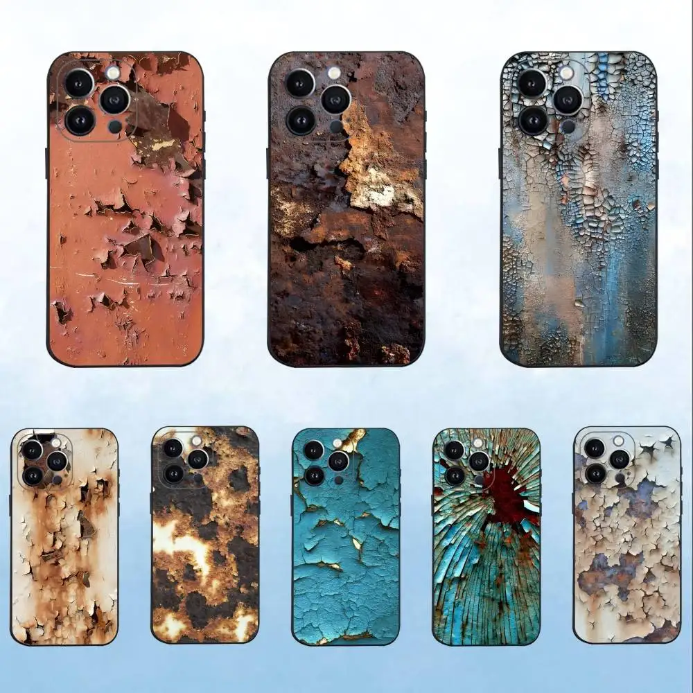 

Retro Industrial Style Rusty Phone Case For iPhone 16,15,14,13,12,11 Plus,Pro Max,XS,X,XR,SE,Mini,8,7,Soft Silicone Black Cover