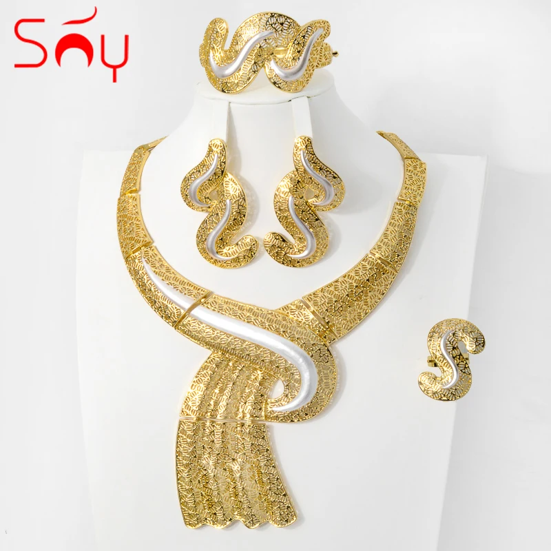 

Sunny Jewelry Sets Dubai Gold Plated Earring Necklace Bracelet Ring For Women Boho Geometry Jewellery Bridal Wedding Party Gift