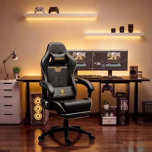 Big and Tall Gaming Chair, 350LBS with Massage Lumbar Footrest view 3