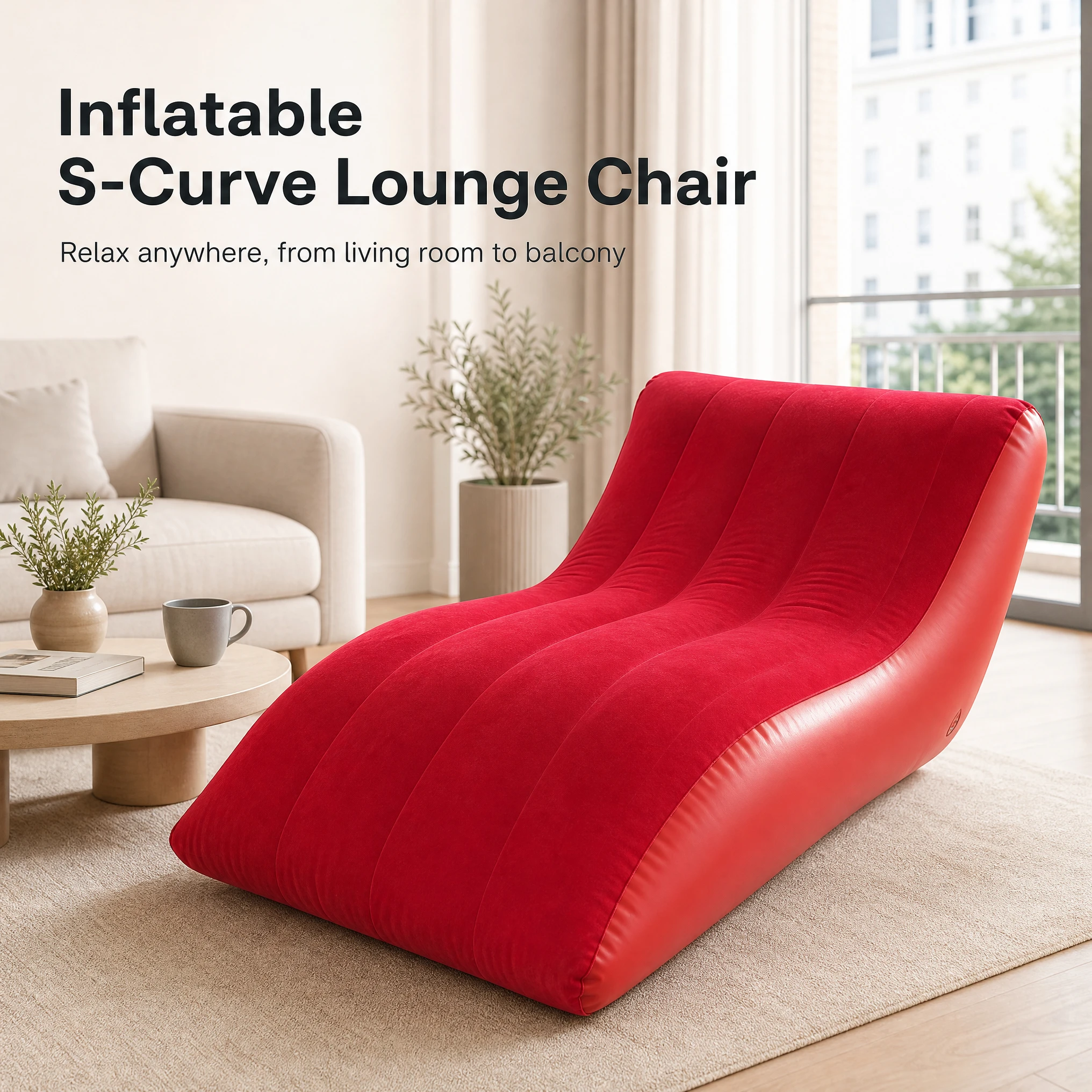 Thickened Anti-explosion Inflatable S Sofa Chaise Lounge Skin-friendly Flocking Blow Up Relax Chair With Storage Bag In&Out Door