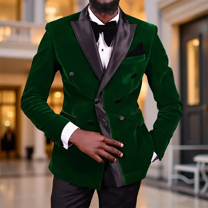 

Double Breasted Velvet Suits for Men Prom Party Two Pieces Wedding Groom Tuxedo Male Fashion Outfits Casual Set Jacket Pants
