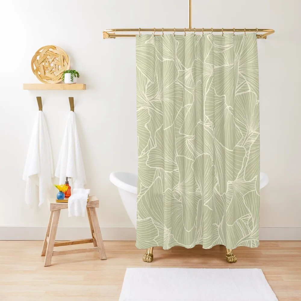 Cream and Sage Ginkgo Print Shower Curtain Accessories For Shower And Services Shower Set For Bathroom Cover Curtain