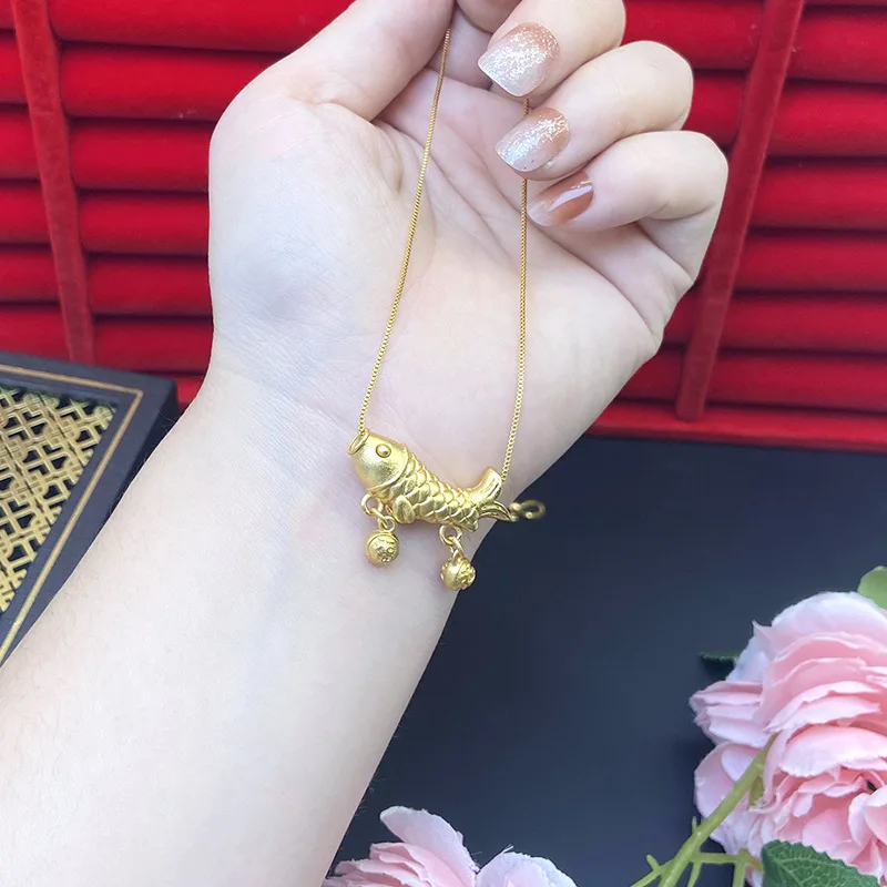 KISS&FLOWER 24KT Gold Fish Carp Necklace Pendant For Women Fine Jewelry Wholesale Wedding Party Birthday Bride Girl Gifts PD138