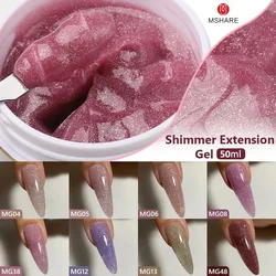 MSHARE 50g Rose Pink Shimmer Gel Nail Extension Hard Jelly Not Flow Cream Builder Shiny Sparkling Glitter Uv Construction Gel