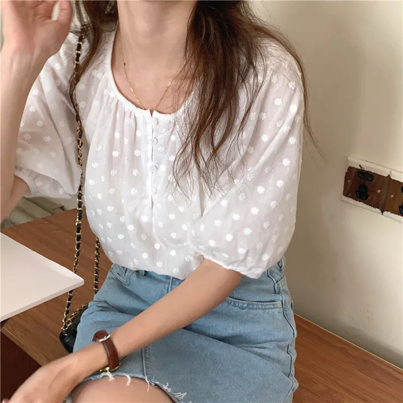 New Summer Vintage Print Female Oversize Tops Womens Shirt Short Sleeve Girls Blouse Summer New Women Blouses Femme Blusas