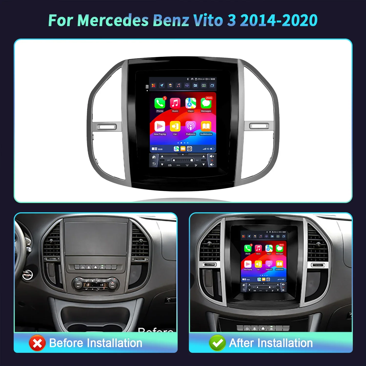 9.7inch For Mercedes Benz Vito 3 2014-2020 Car Radio 4G Wireless Bluetooth Carplay Android 14 Multimedia Navigation Touch Screen