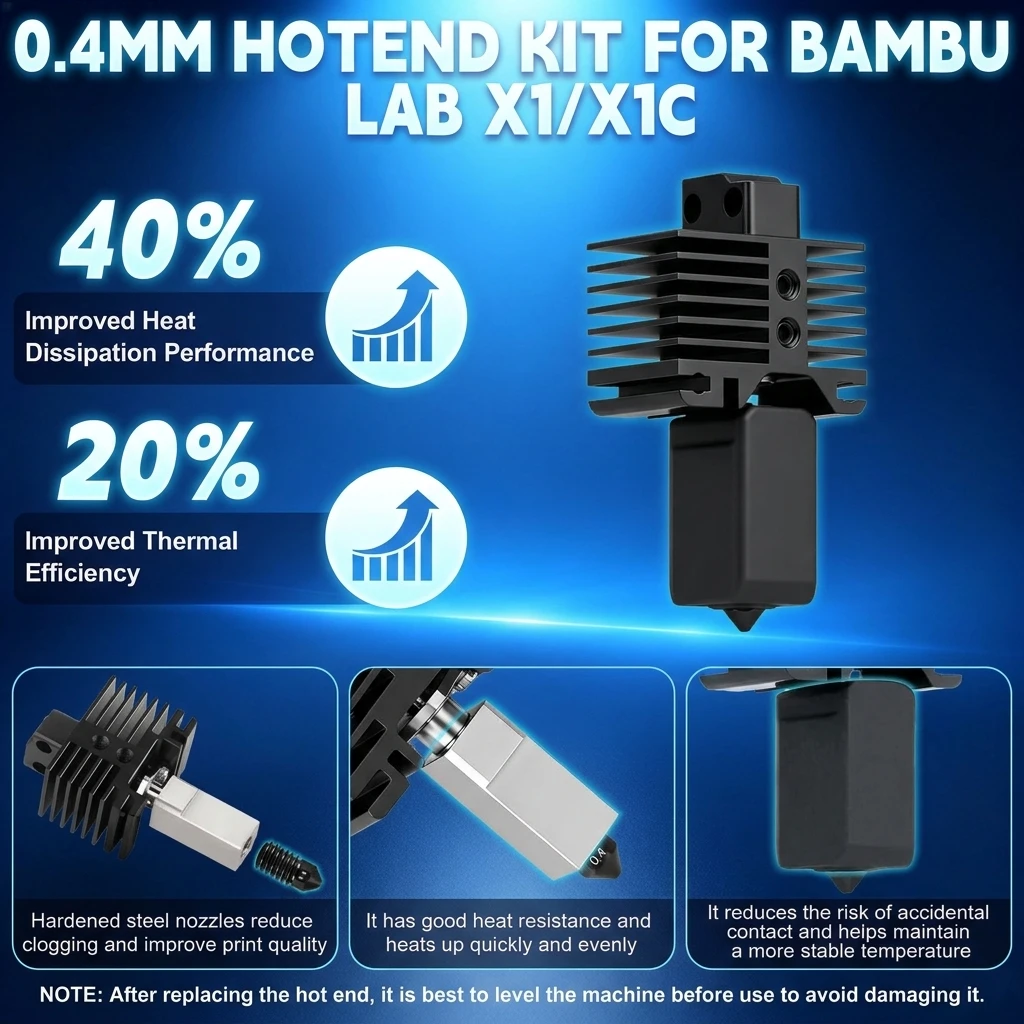 Upgraded Hotend Kit for Bambu  - огляд і ціна Nozzle 0.4Mm Hardened