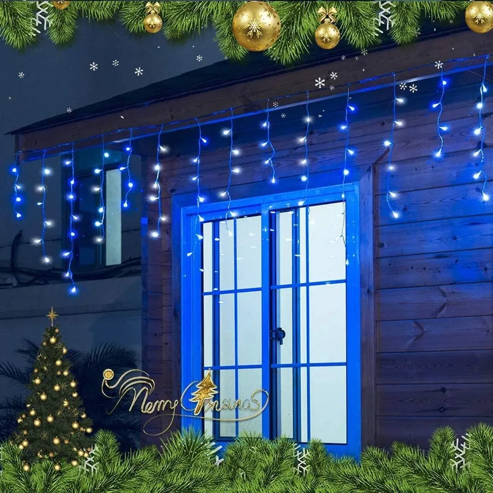 Imagem -03 - Luzes Led Cortina 525m Decorações de Natal para Casa Luzes de Fadas para Casamento Casa Telhado Beirais Jardim Ano Novo 2024 Guirlanda