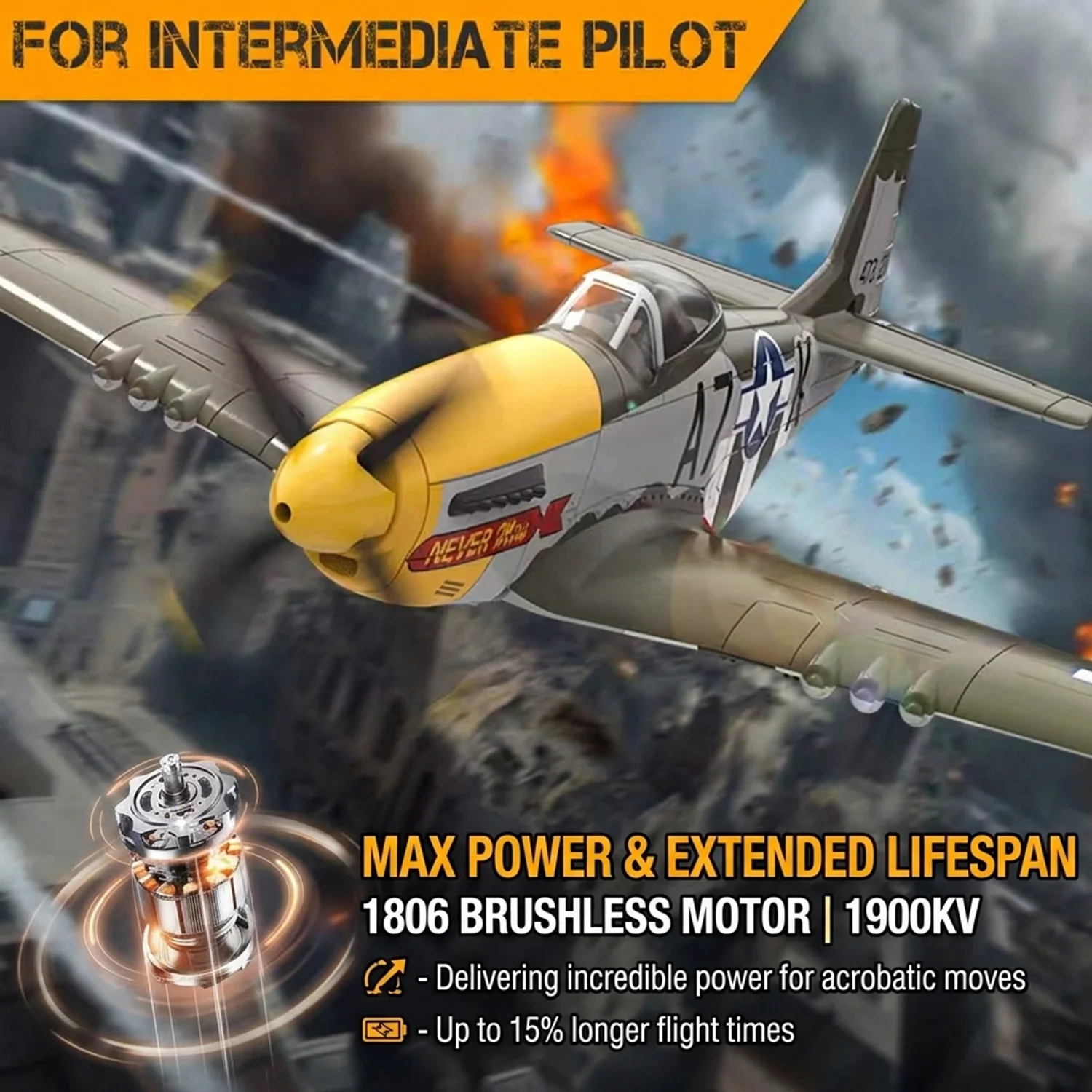 Volantex 500mm RC Plane,Brushless P-51 Mustang RTF RC plane,One-Key Aerobatic, Stable and Safe,Suitable for Outdoors and gifts
