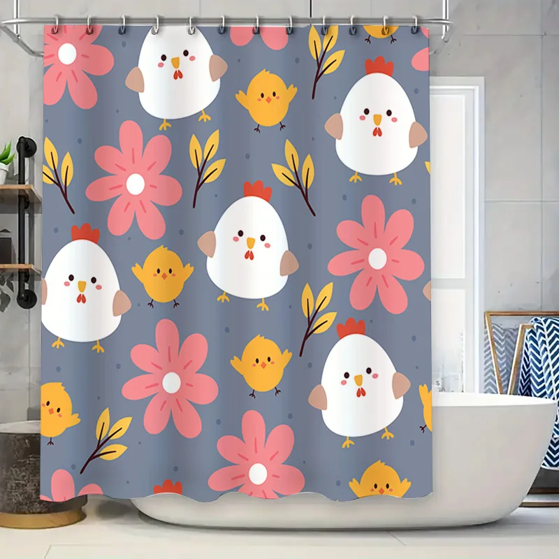 

Набор занавесок для душа с курицей, декор для детской комнаты, розовые цыплята, цветы, тканевые коврики для ванной с принтом для украшения дома в аксессуаре для ванной комнаты