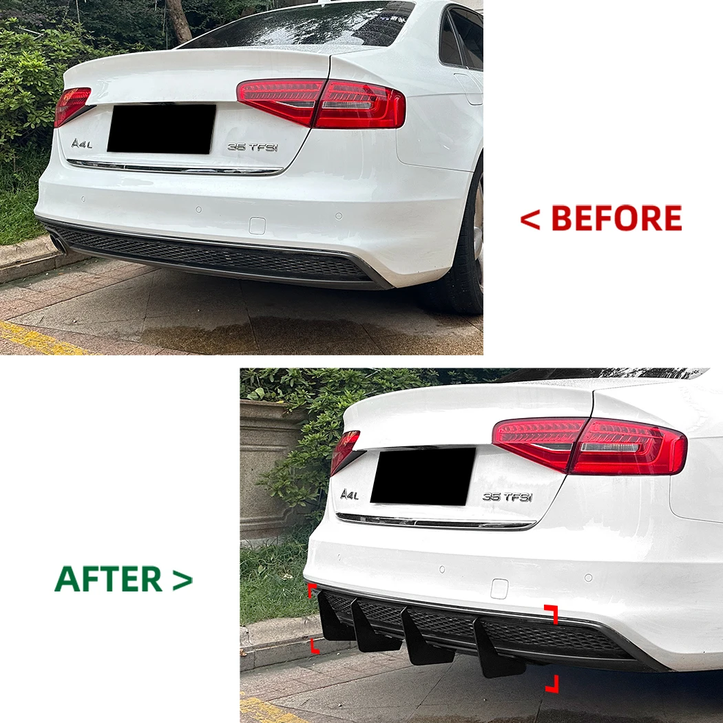 For Audi A4 B8.5 Sline 2013-2016 Rear Bumper Lip Diffuser Extension Shark Fins Splitter Protection Spoiler Car Modification Part