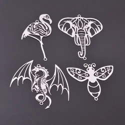 6pcs Rhodium plated Flying Dragon Flamingo Charms Bee elephant Connector laser Cut Brass Jewelry DIY Earring