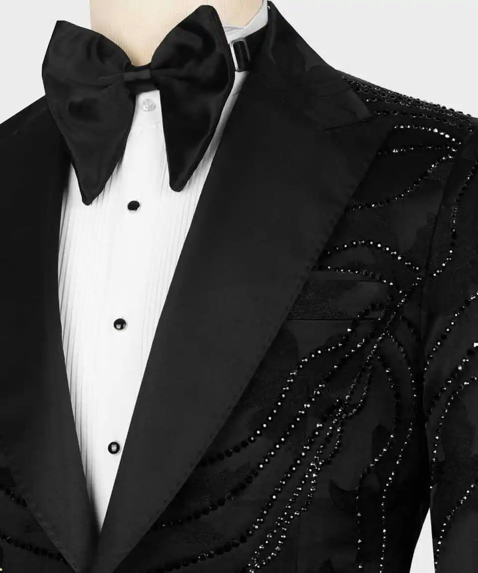 بدلة حفلة عرض أزياء بدلة زفاف للرجال كريستال 2-قطعة معطف السراويل مصممة خصيصا العريس وصيف المناسبات الرسمية حجم مخصص