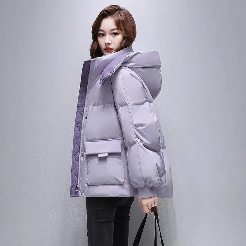 Winter Down Jacket 2024 New Short White Duck Down Coat Women\'s Solid Hooded Jackets Loose Warm Female Outwear Casual Clothing