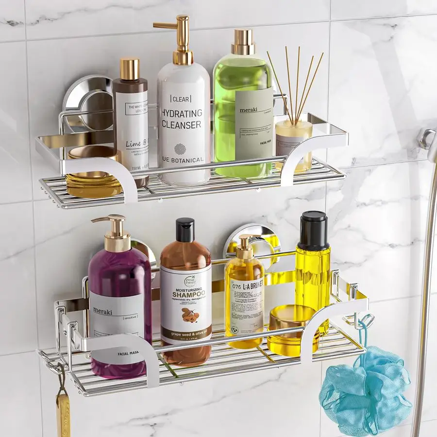 

Shower Caddy Suction Cup 2 Pack, Shower Shelf for Inside, Large Capacity Bathroom Organizers and Storage, Rustproof amp Waterpro