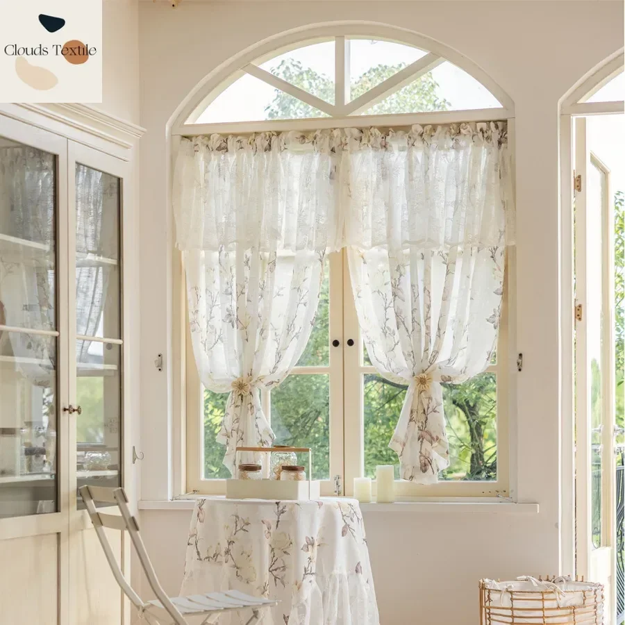 

Window Veil American Rustic Sheer Thickened Linen Printed Curtains for Living Dining Room Bedroom Balcony