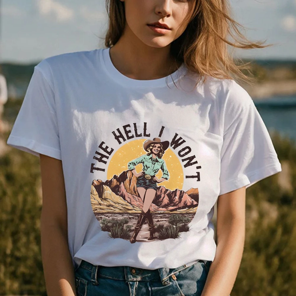 Retro Western Shirt, The Hell I Won't T-Shirt Vintage Cowgirl Shirt Retro Rodeo Country Western Aesthetic Tee Cute Women Gift