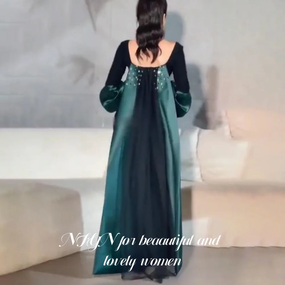NFYN robes de soirée en Satin noir robe de nuit à manches régulières plis fleurs robe de soirée avec fermeture éclair dos balayage Train personnalisé