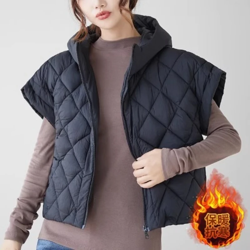 Lichtgewicht vest Dames winterdonsjack met capuchon Casual mouwloze vesten Vintage cropped jassen met capuchon Vest