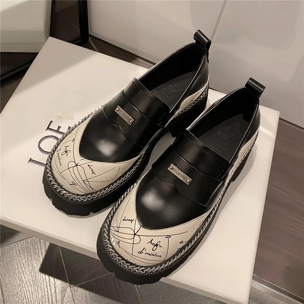 MILI-MIYA New Arrival Fashion Graffiti Mixed Color Women Cow Leather Pumps Slip On Comfortable Round Toe Thick Heels Handmade