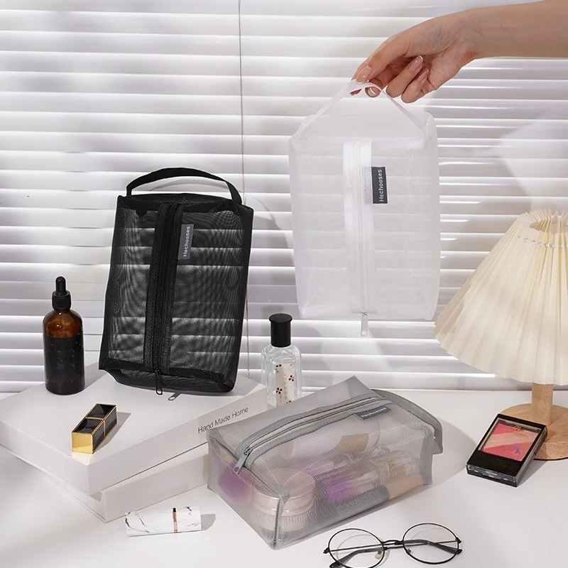 

1PCS Travel Mesh Cosmetic Storage Bag Case Portable Women's Small Large Mesh Cosmetic Bag Folding Wash Zero Wallet Case