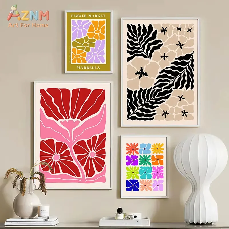 AZNM Flower Market Rose Daisy Abstract Plant Posters & Prints Wall Art Canvas Painting For Living Room Home Decor