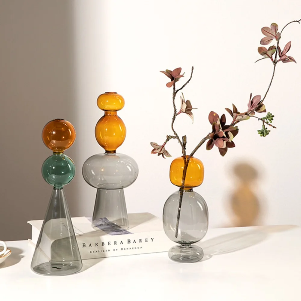 Minimalist Colored Glass Creative Double-layer Glass Transparent Vase Desktop Soft Decoration Hydroponics Vase Home Decoration