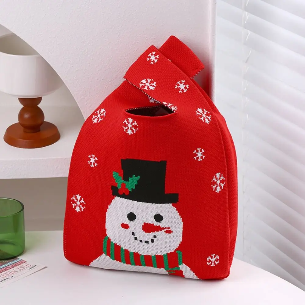 

Fashion Reusable Christmas Knit Handbag Shopping Bags Weaving Handbags Handmade Wrist Bag Gifts Bag Snowflake Tote Bag