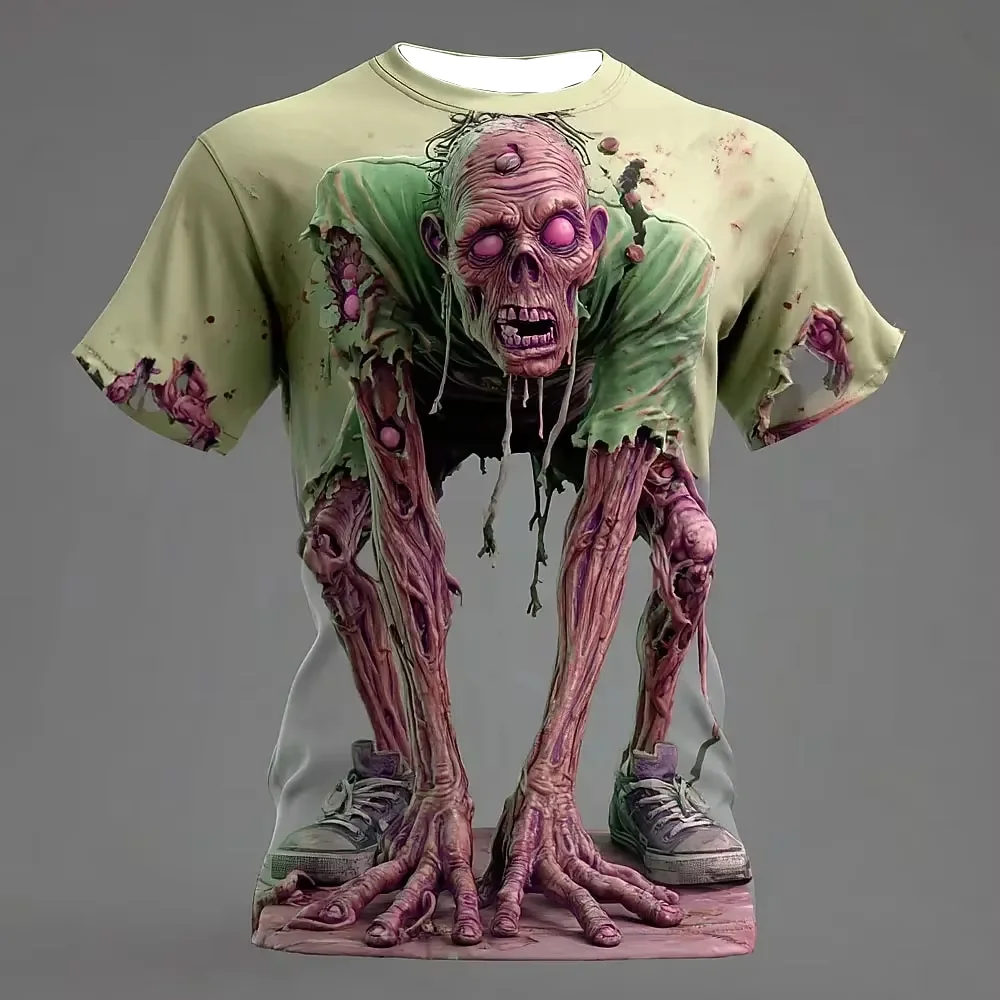 Horror Zombie 3D  Halloween Visual Illusion Men's T-Shirt Outdoor Street Role-Play Children's Casual Short-Sleeved Shirt Moto