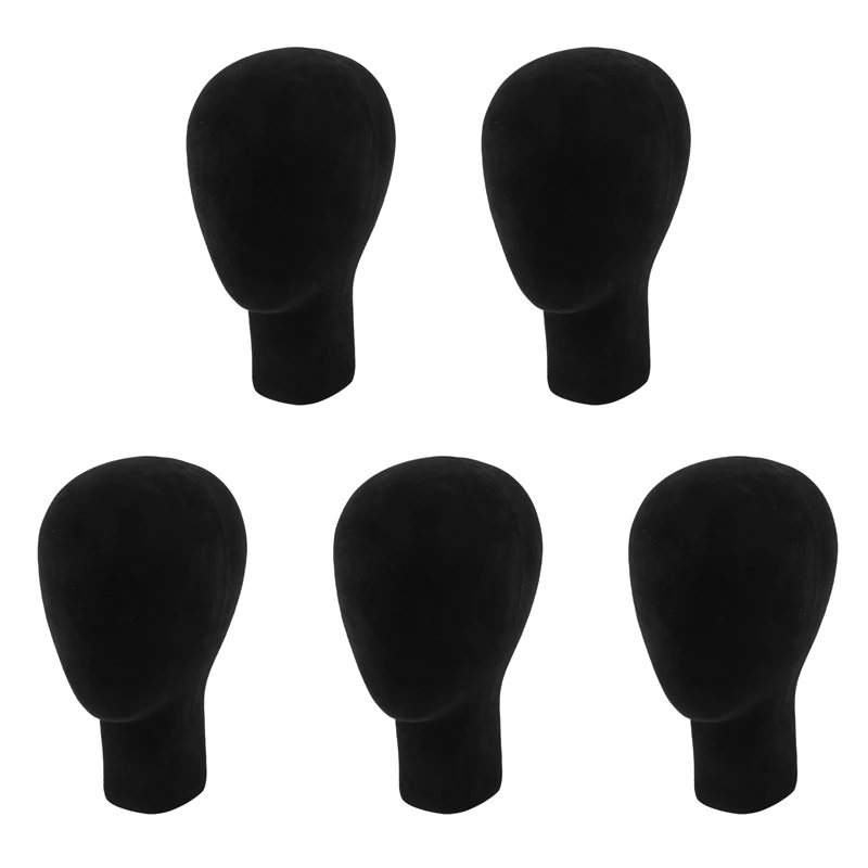 5X Polystyrene Foam Mannequin Face Model Head Wig Holder Eyeglass Glasses With Base Bracket - Black, 35Cm