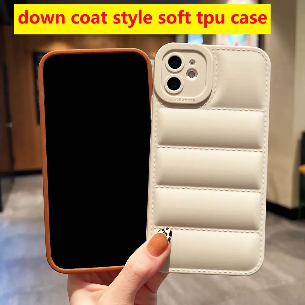 Down Coat Style Case For iPhone 16 15 14 13 12 11 Pro Max XR XS 7 8 SE Plus Soft TPU Cover Skin