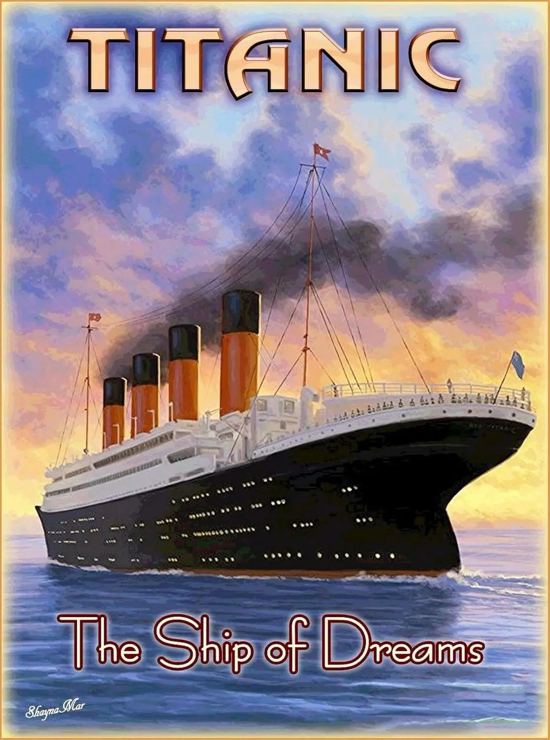 TYmall Wall Art Metal Hanging Sign Titanic Ship of Dreams White Star Ocean Liner Travel Advertisement Metal Poster Tin Sign Prin