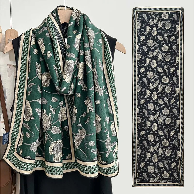 

Korean Sweet Pastoral Style Wool Scarf 175cm Female Floral Long