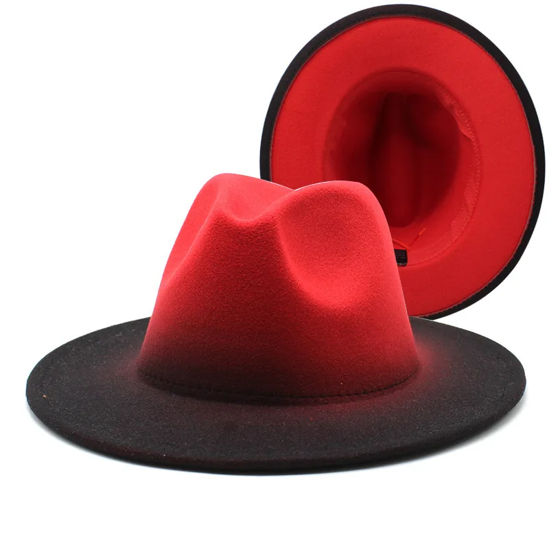 Gradient Two Tone Felt Fedora Hat for Men and Women Wide Brim Thickened British Style Dress Hat Versatile Daily Wear